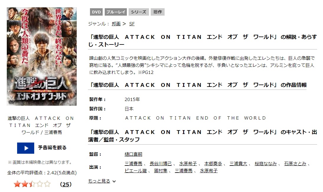 進撃の巨人 ATTACK ON TITAN エンド オブ ザ ワールド